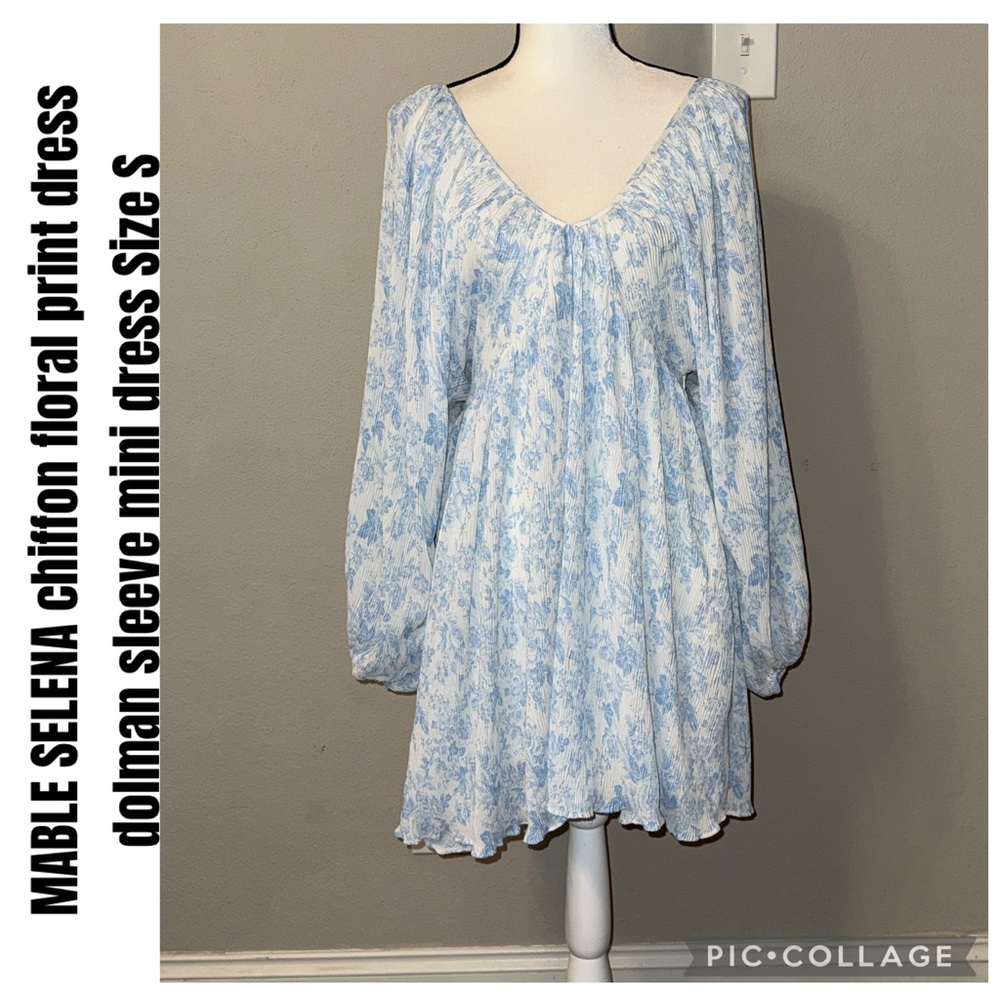 MABLE SELENA chiffon floral print dress dolman sleeve mini dress Size S
